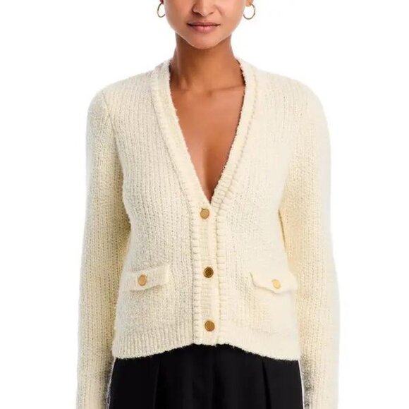 FRAME Cropped Cardigan Sweater | Cream Wool Blend | V-Neck | Size M | NWT - Picture 3 of 6